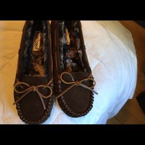 Minnetonka chocolate suede moccasins